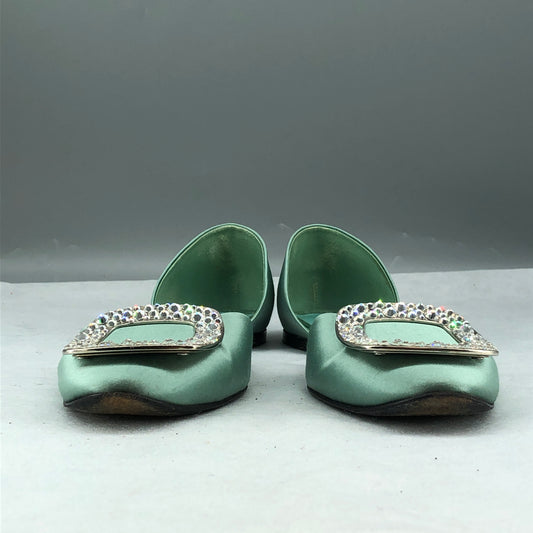 Roger Vivier Satin Buckle Flats Mint Green Women’s Size 36.5