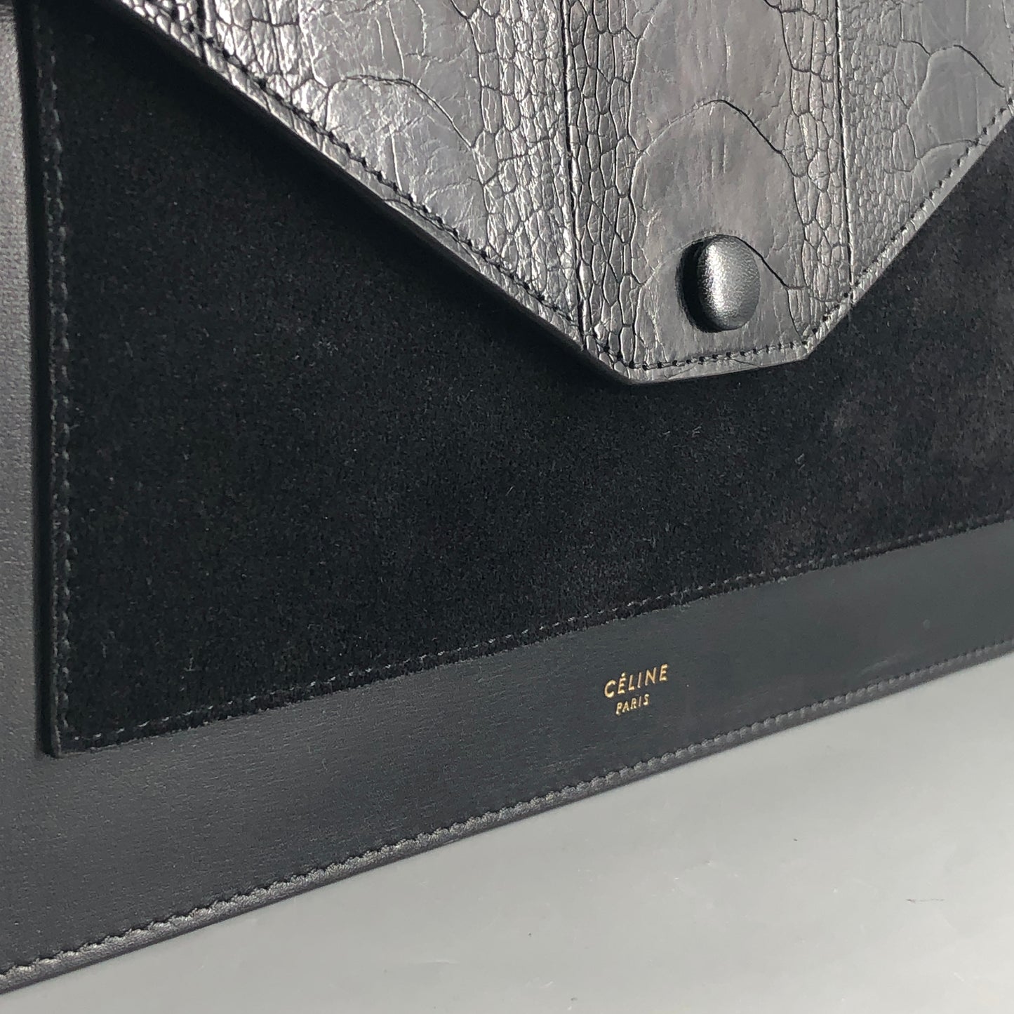 Celine Genuine Python & Smooth Calfskin Envelope Chain Shoulder Bag Black