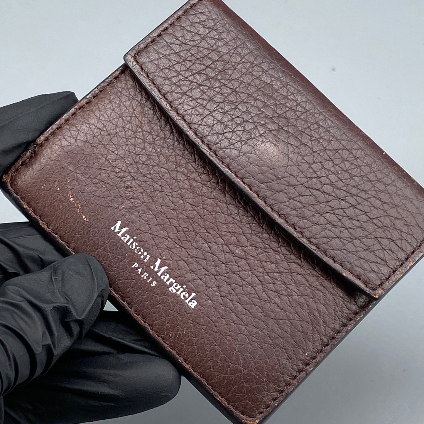 Maison Margiela Four Stitches Deep Brown Pebbled Leather Card Wallet