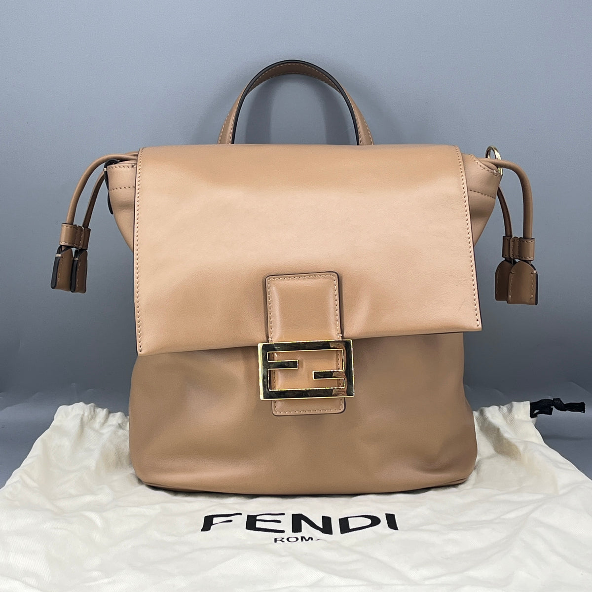 Fendi Brown beige Leather FF-clasp Backpack