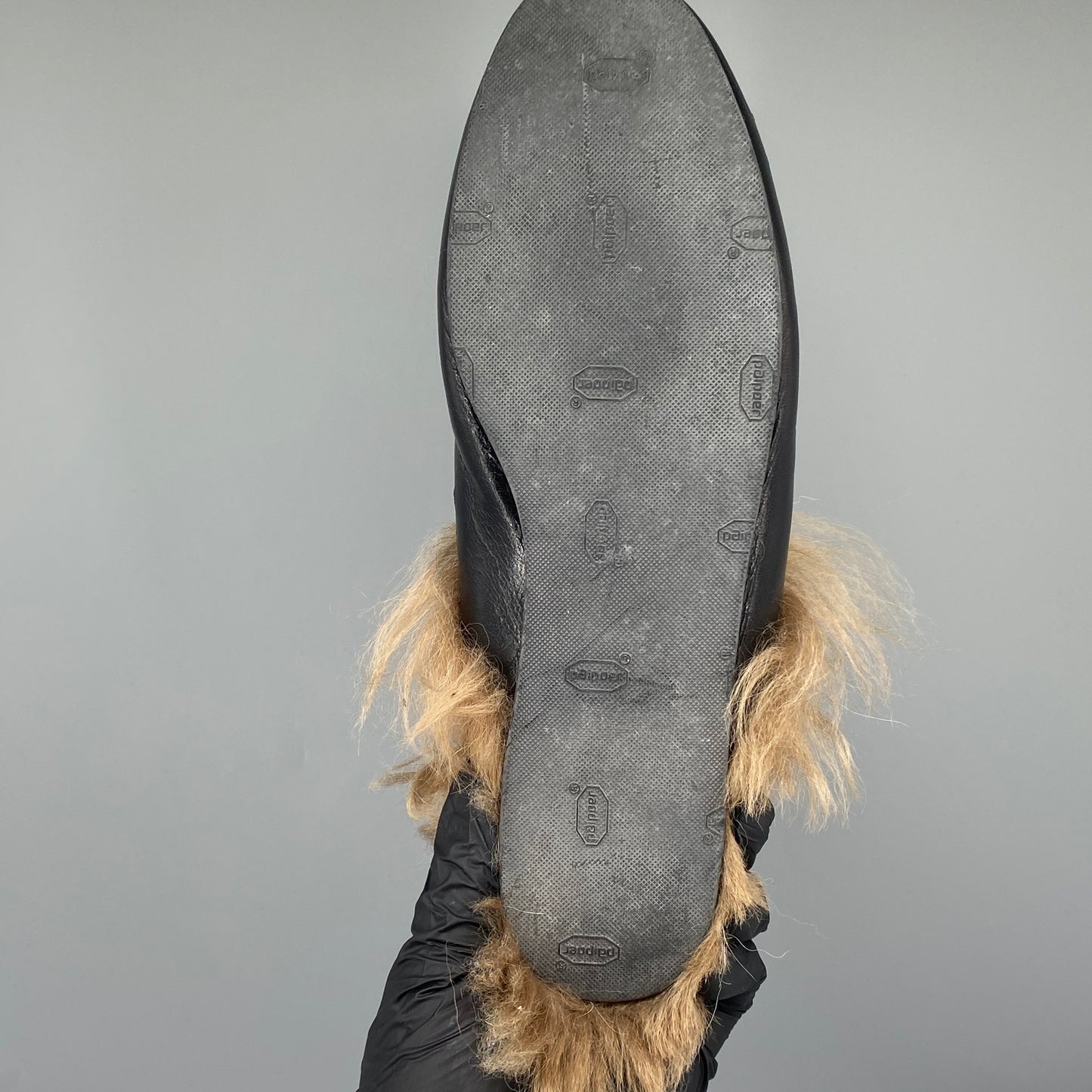 Gucci Women's  Black Leather Star Embroidery Horsebit Fur Lined Backless Mule Loafers Outsole 26cm