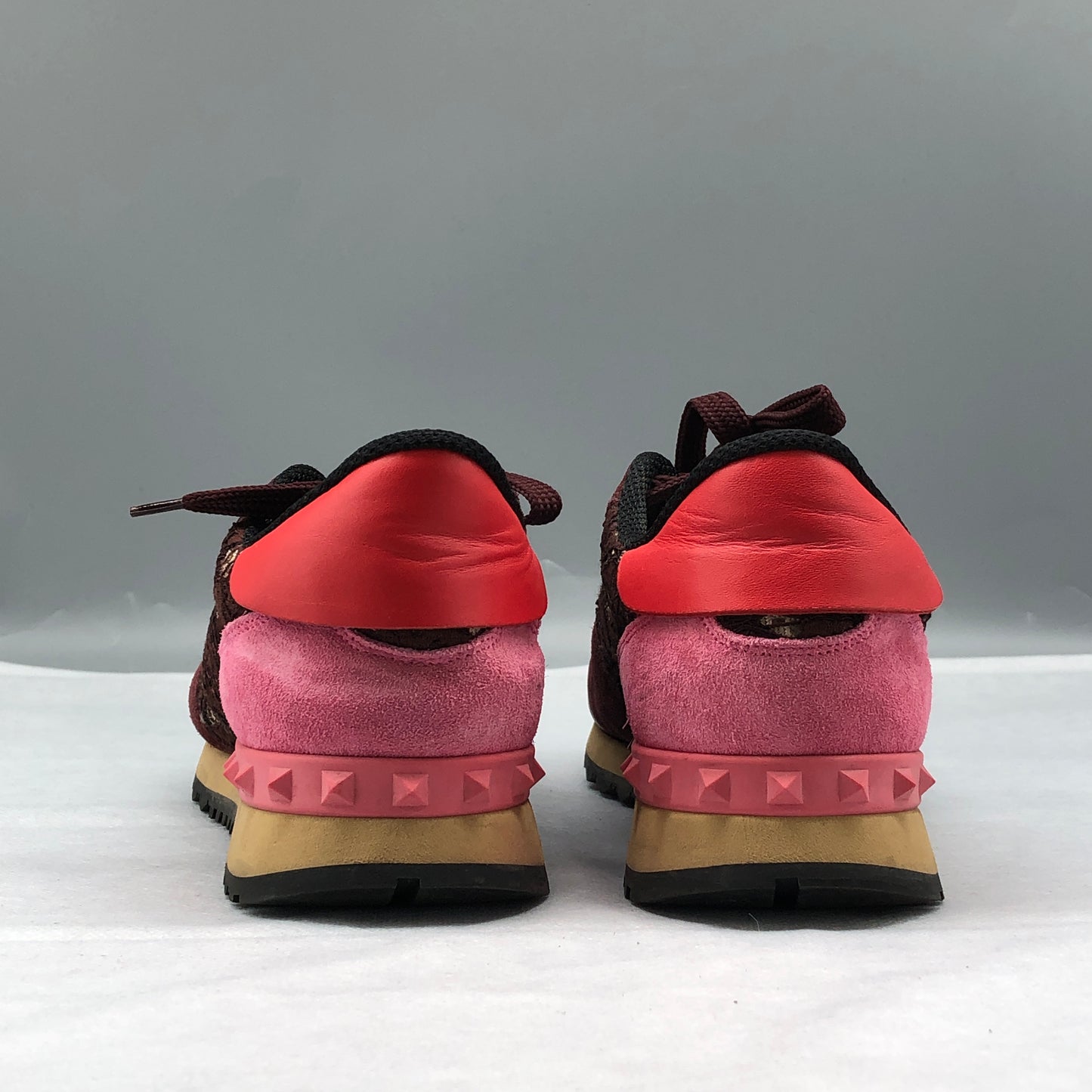 Valentino Women's Wine Red & Pink Rockrunner Sneakers shoes 37