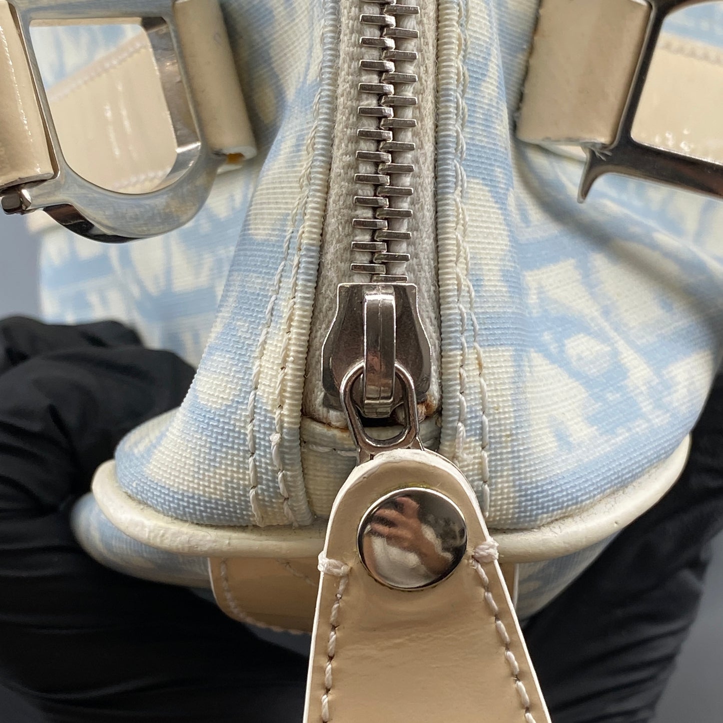 Christian Dior Vintage Oblique Boston Handbag cream/blue