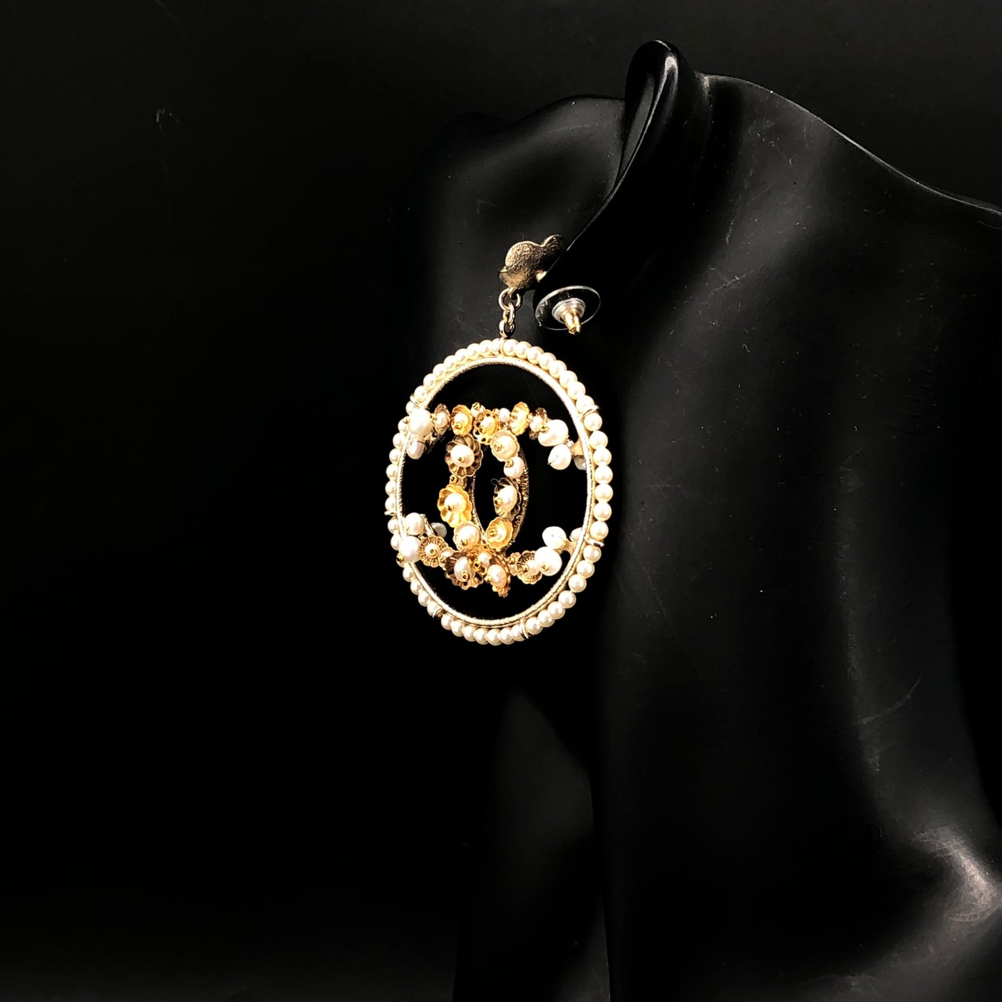 Chanel 2018 Gold-Tone Pearl & Crystal CC Drop Earrings