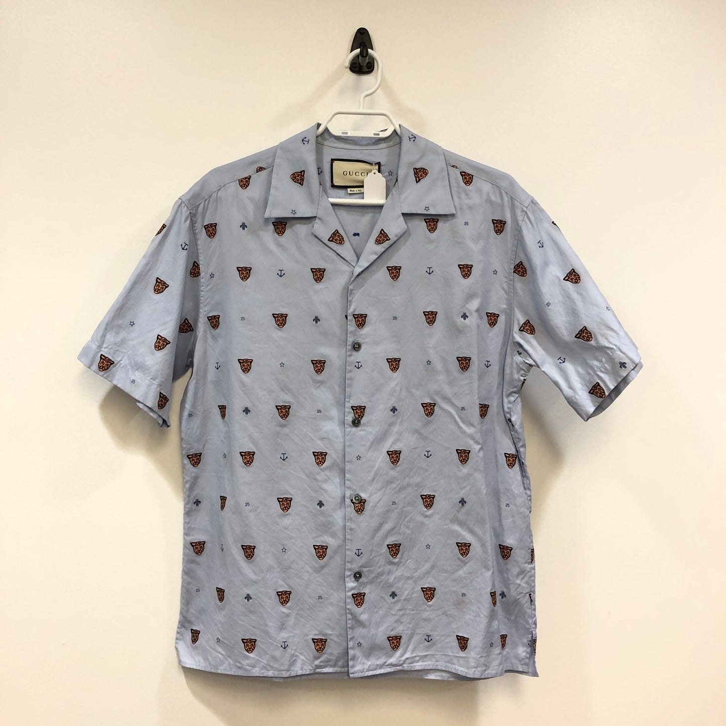 Gucci Tiger Head Print Bowling Shirt Size 48 Light Lavender