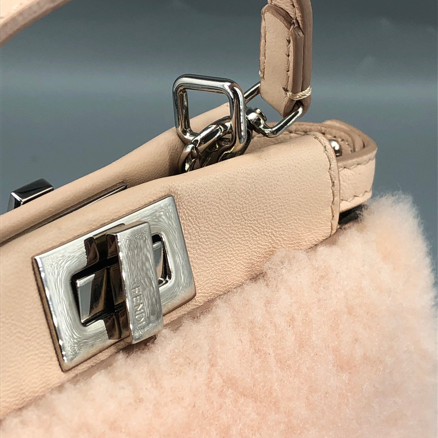 Fendi Peekaboo Mini Shearling Handbag Blush Pink