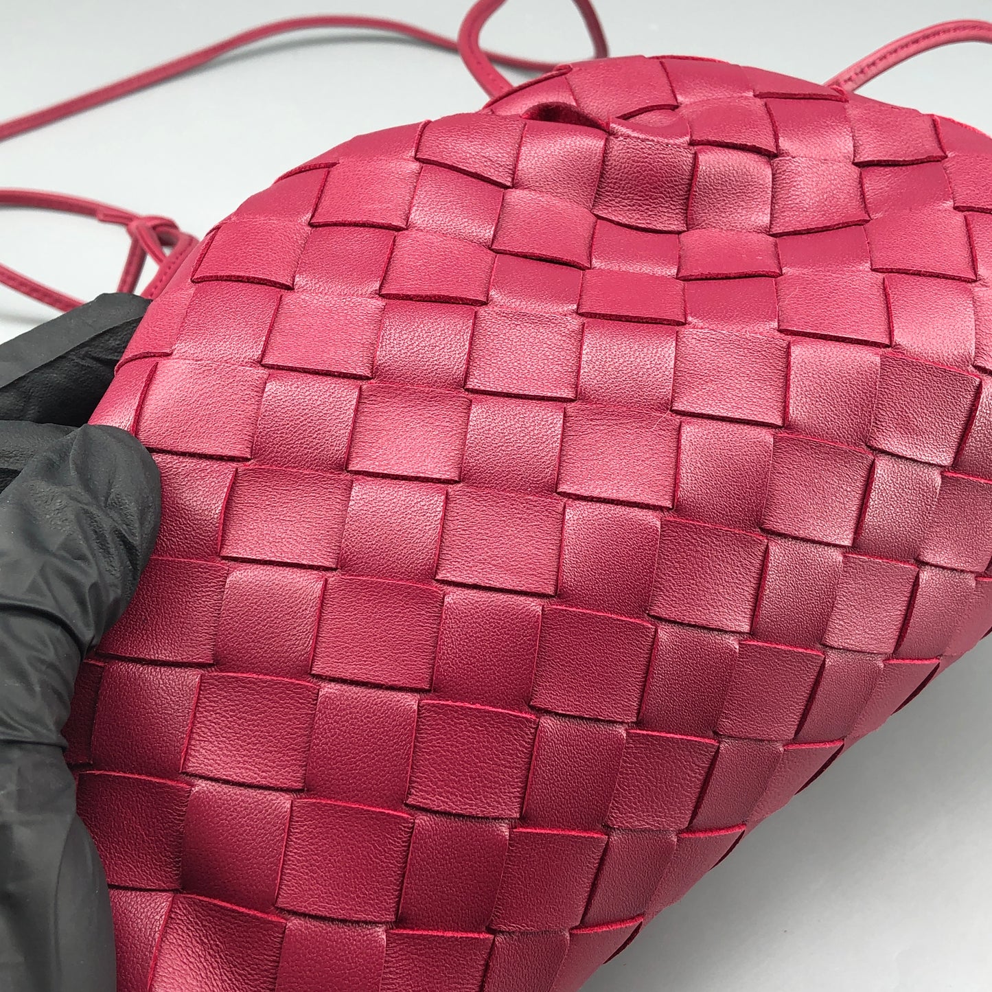Bottega Veneta Wine Red Intrecciato Woven Mini Pouch Crossbody Bag