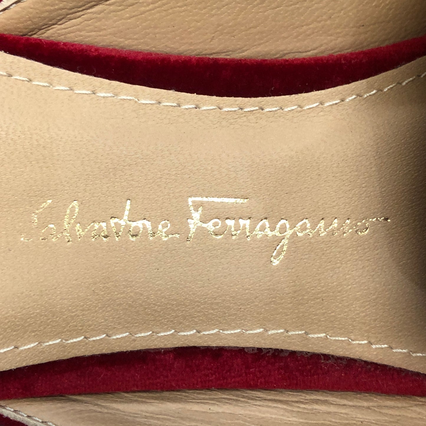 Salvatore Ferragamo Vara Velvet Mule Slides Size 5.5B Red