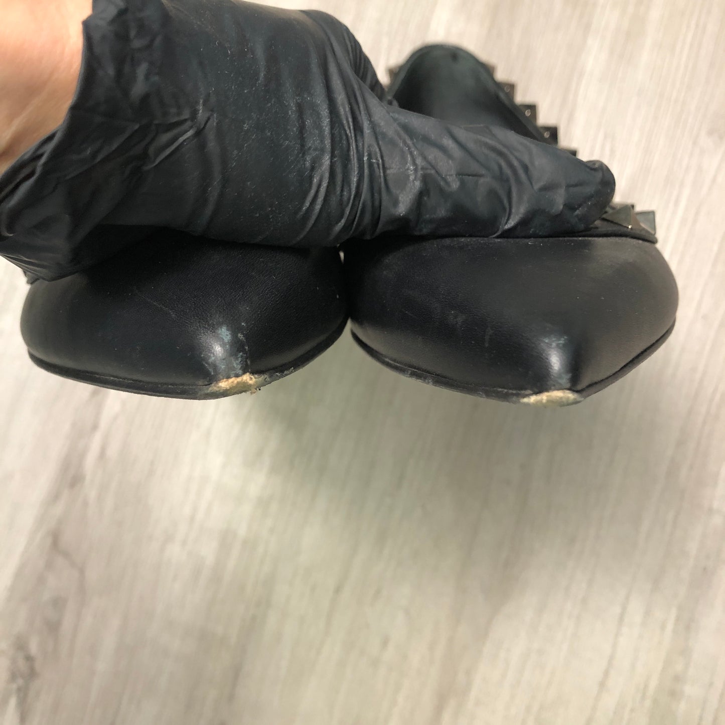 Valentino Rockstud Black Leather Pointed Toe Flat Shoes Size 37.5