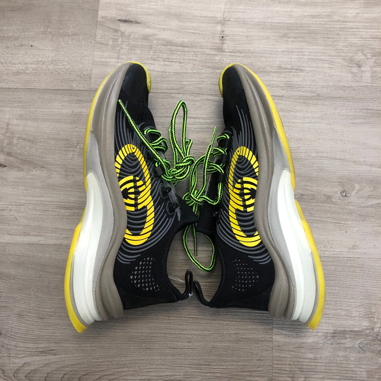 Gucci Women's Run Technical Mesh Athletic Sneaker Shoes 36 Black Yellow Green