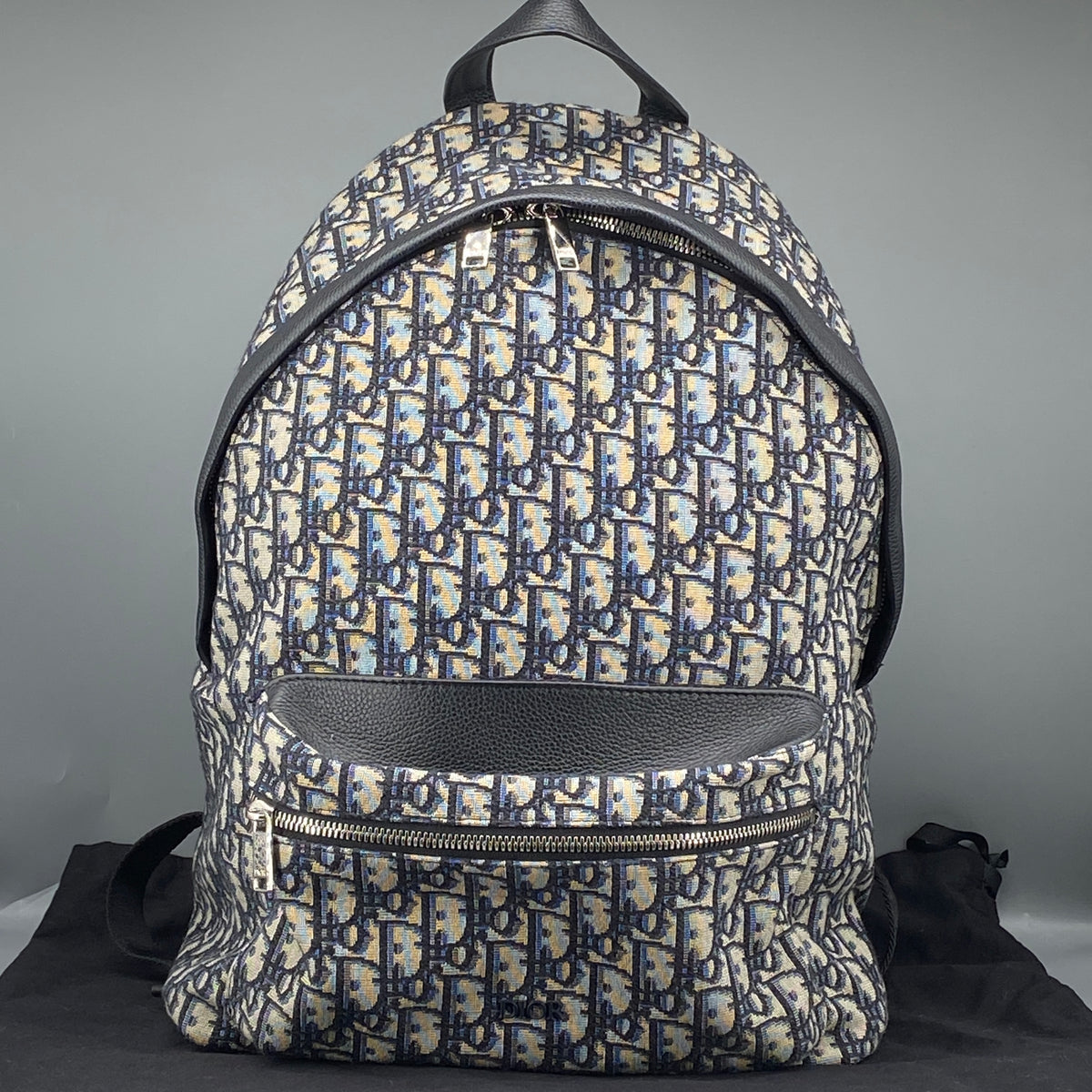 Christian Dior Navy Grey Oblique Jacquard Backpack Bag