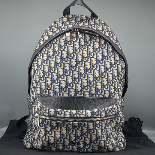 Christian Dior Navy Grey Oblique Jacquard Backpack Bag