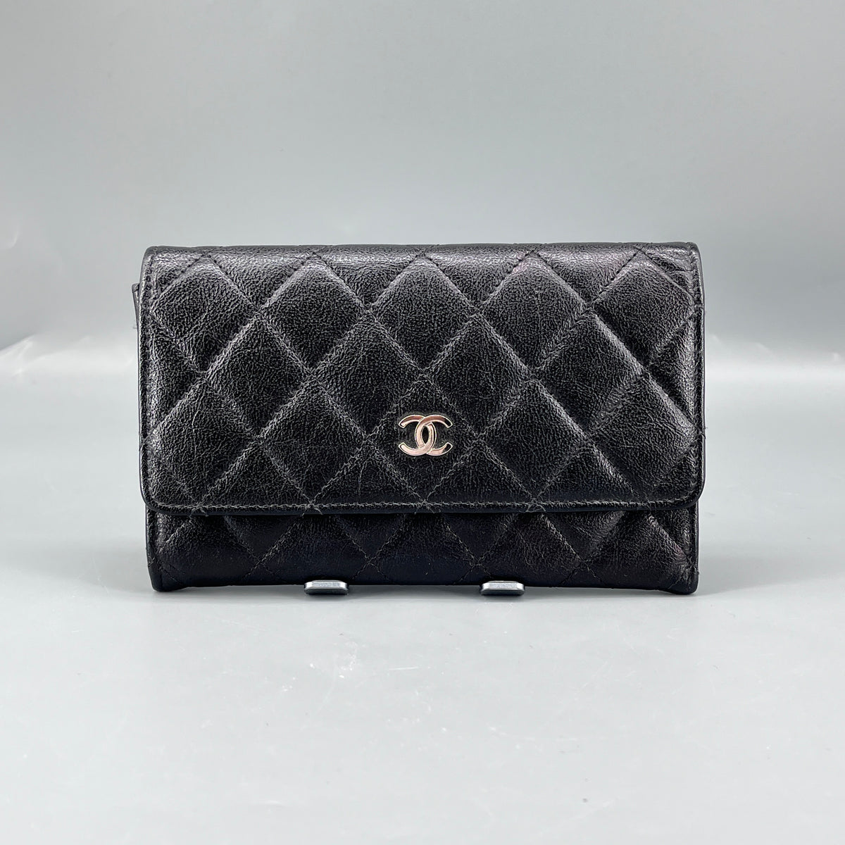 Chanel Black Leather Quilted Long Wallet