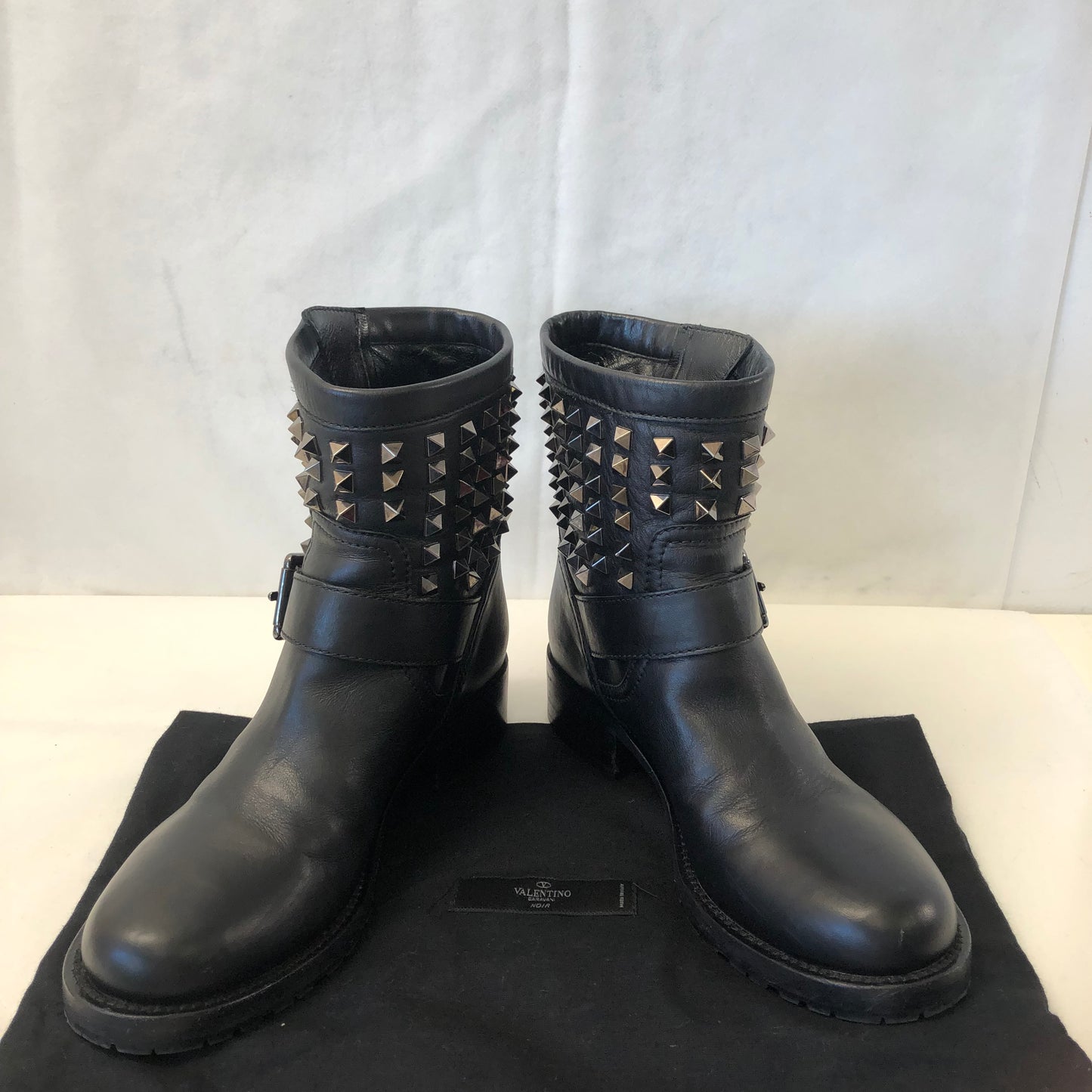 Valentino Rockstud Black Leather Ankle Boots Women's Shoes Size 36.5