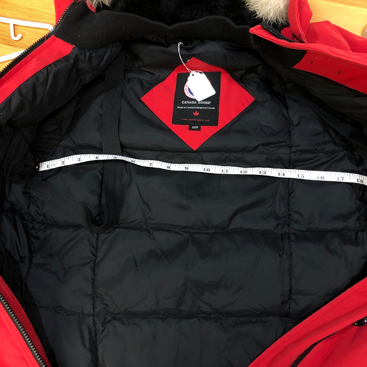 Canada Goose Red Fur Trim Hooded Parka Size XS