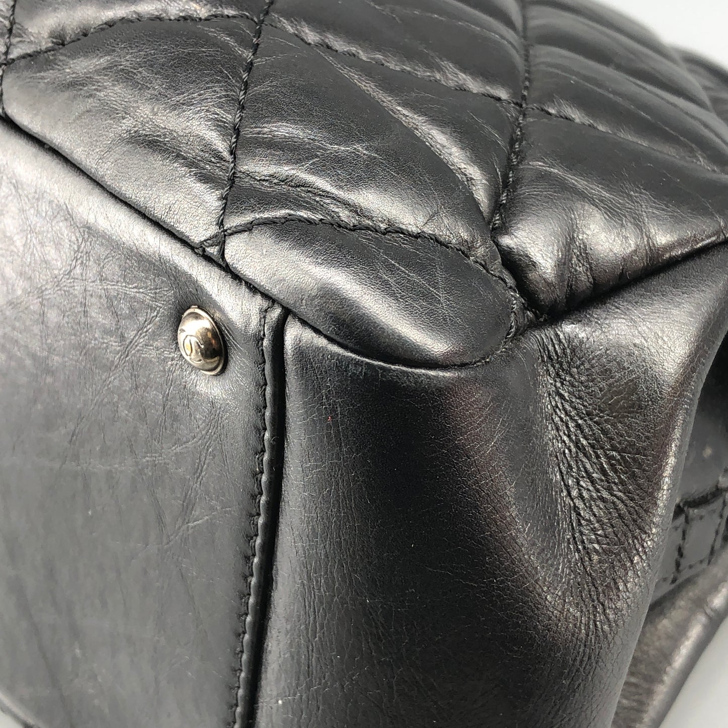 Chanel Quilted Leather Chain Shoulder Tote Bag Black