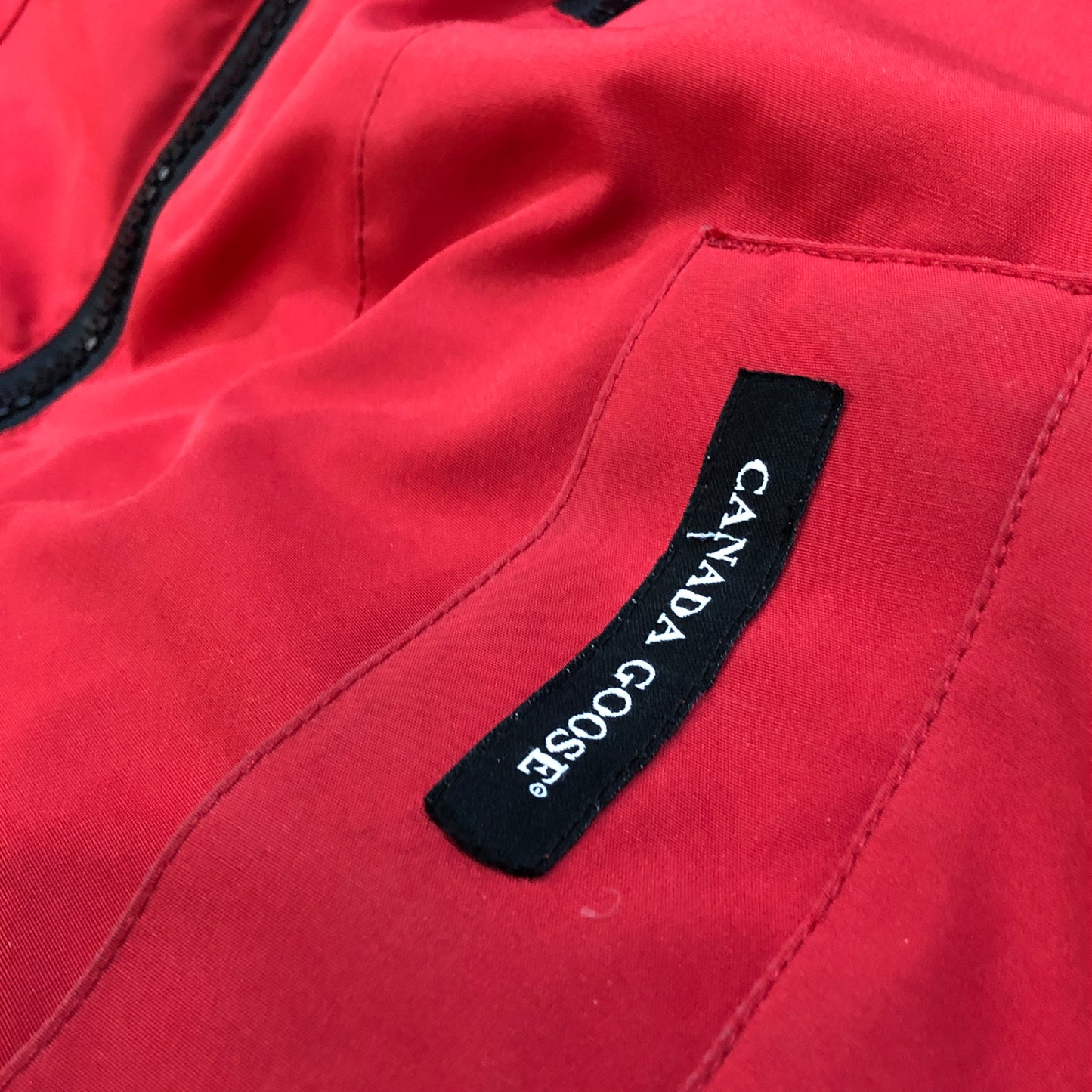 Canada Goose Red Fur Trim Hooded Bomber Jacket Size XL