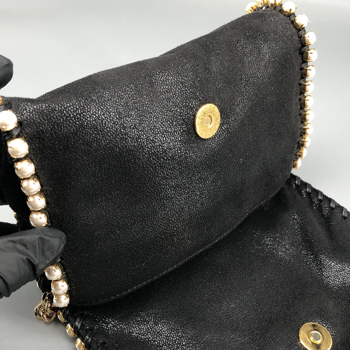 Stella McCartney Falabella Pearl-Trim Crossbody Bag Black/pearl
