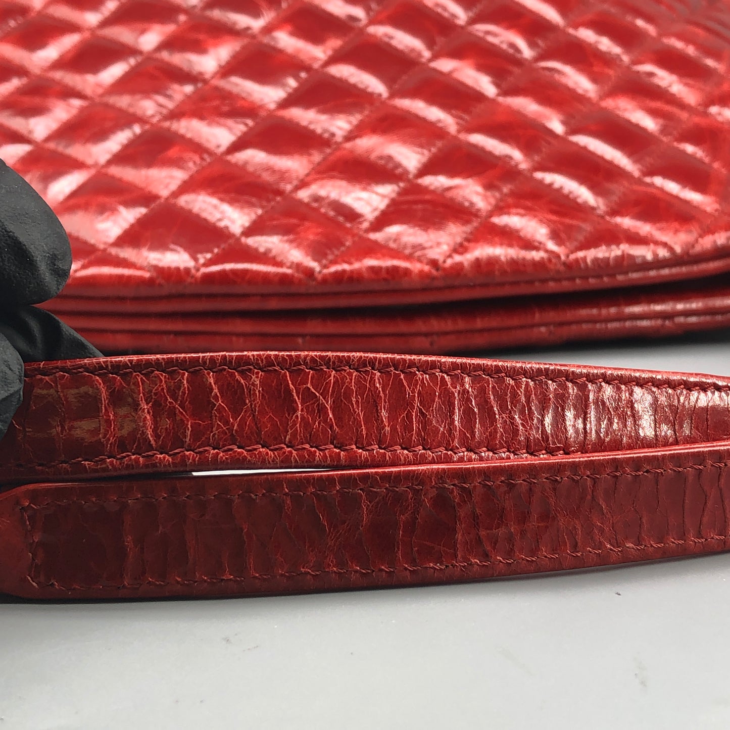 Chanel Just Mademoiselle Quilted Patent Leather Bowling Shoulder Bag Cherry Red