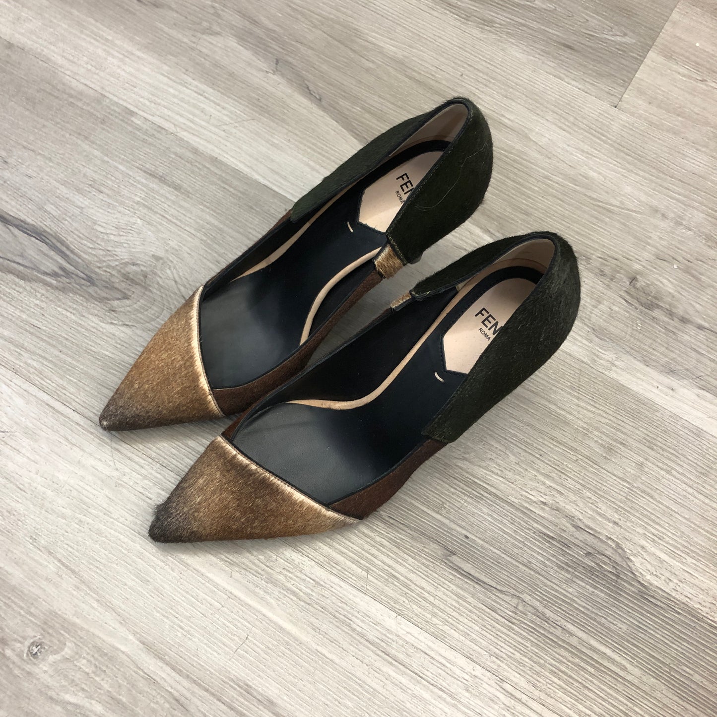 Fendi Women's Brown/Black Two-Tone Pointed Toe Kitten Heels Size 36.5