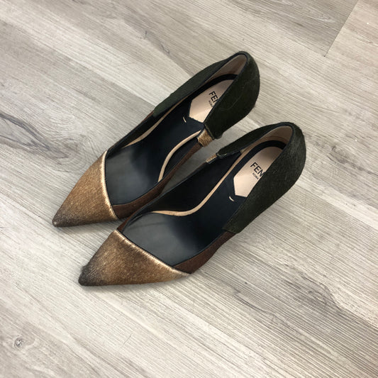 Fendi Women's Brown/Black Two-Tone Pointed Toe Kitten Heels Size 36.5