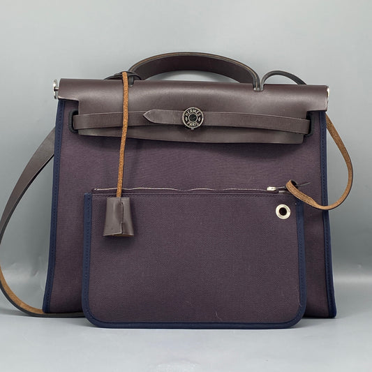 Hermes Herbag 31 Deep Grape Canvas Leather Shoulder Bag
