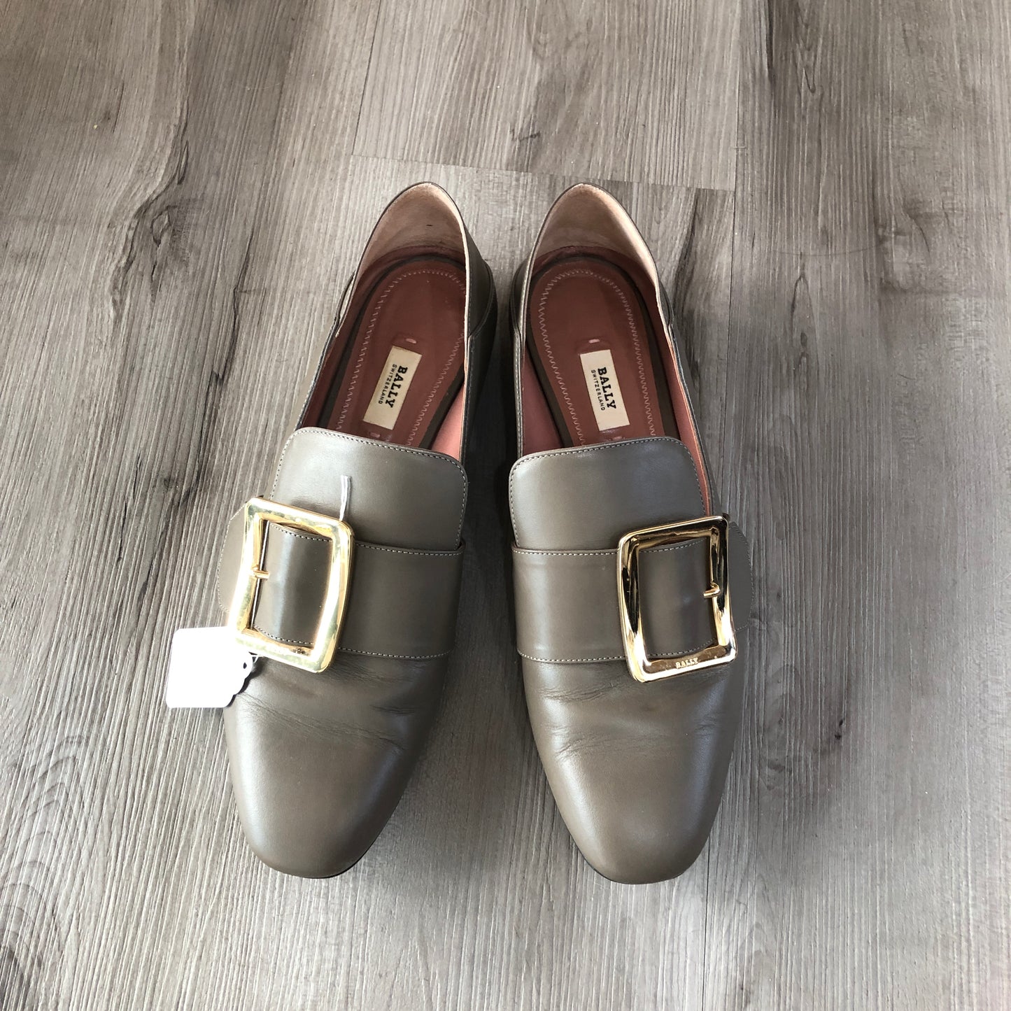Bally Women's Square Buckle Leather Loafer Mules Size 38.5 Tan