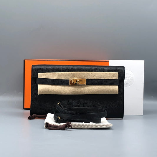 Hermes Kelly To Go Epsom 2022 Black and Gold hardware