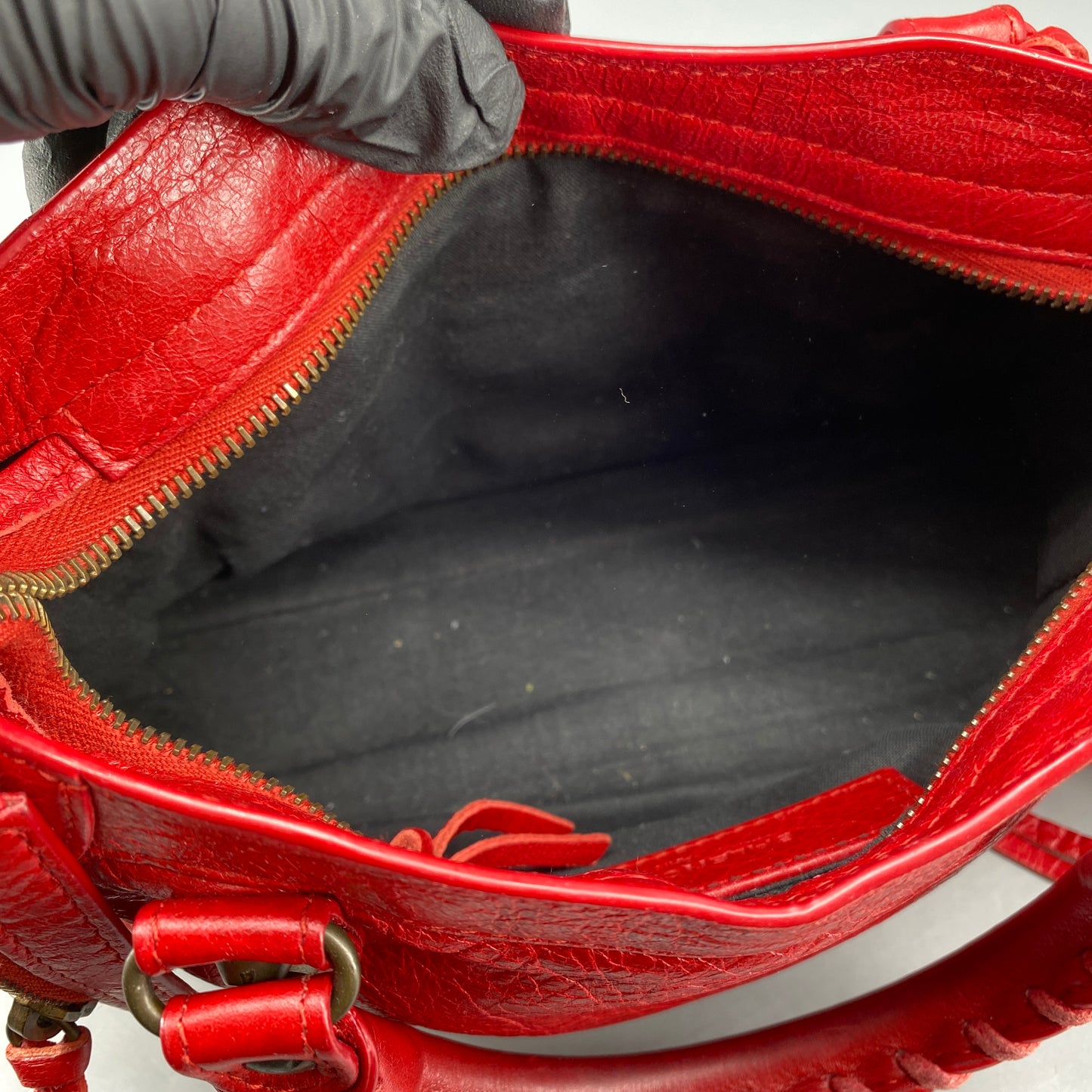 Balenciaga Red Lambskin Mini City Handbag