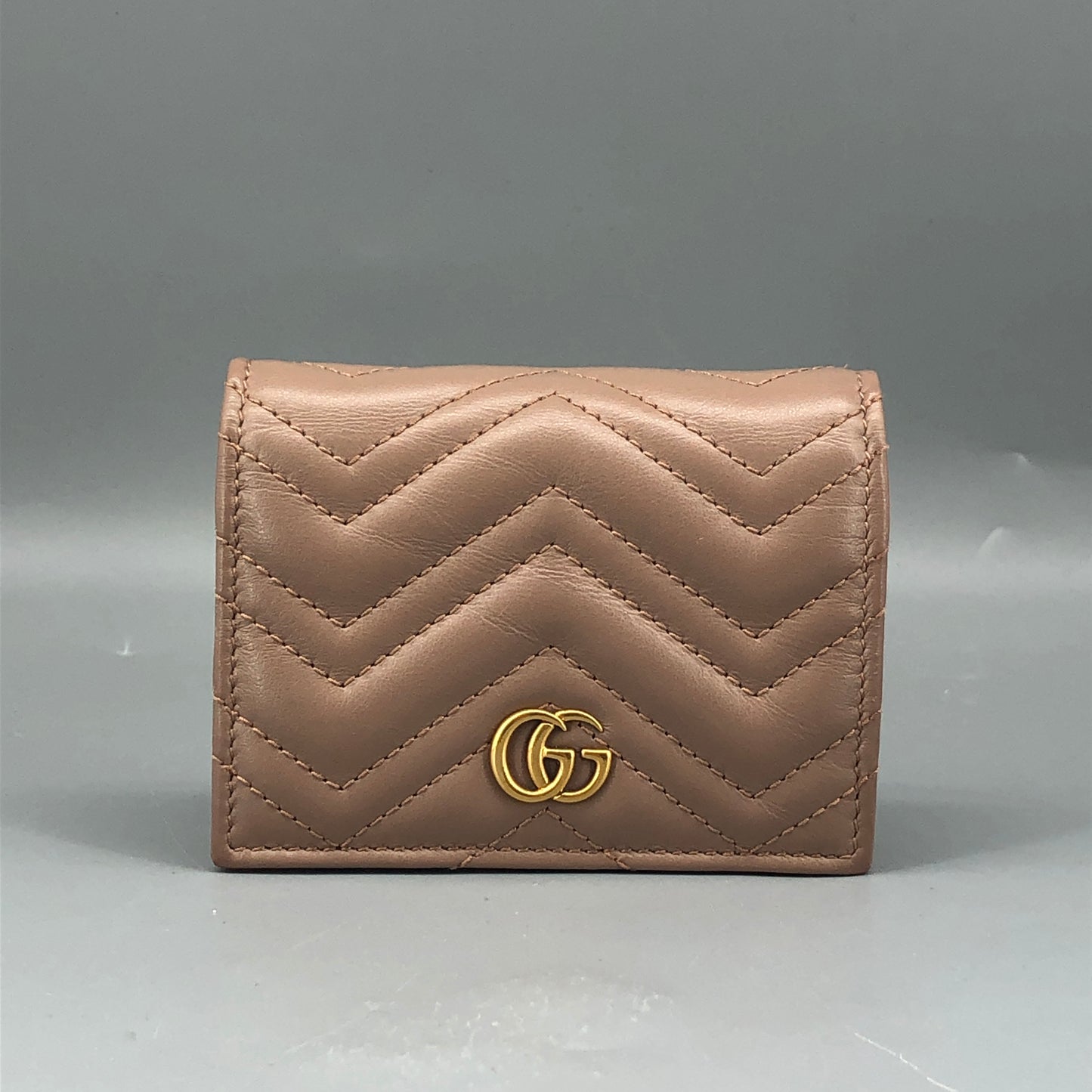Gucci GG Marmont Chevron Quilted Compact Bifold Wallet Dirty Pink