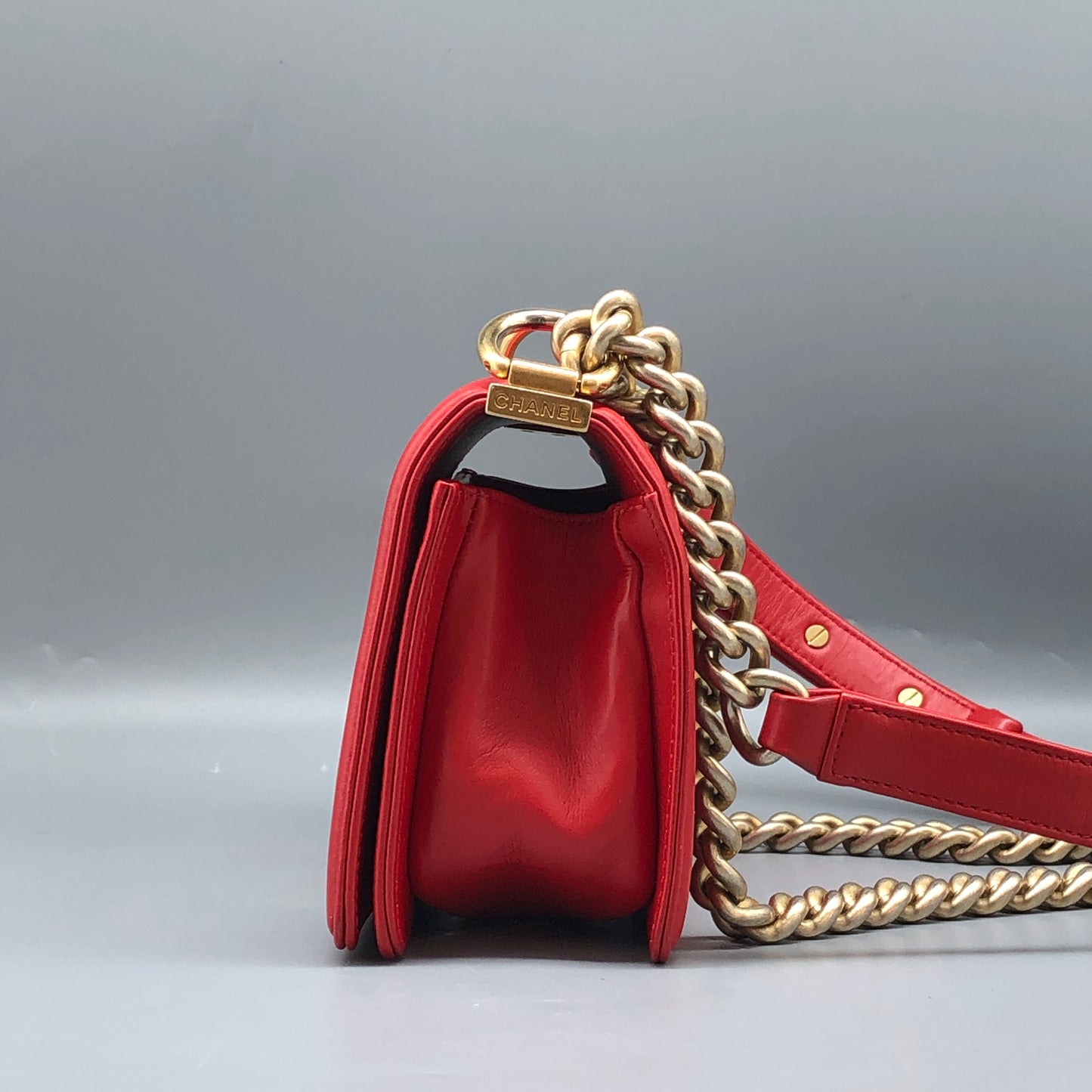 Chanel Small Red Python Leather Boy Flap Bag