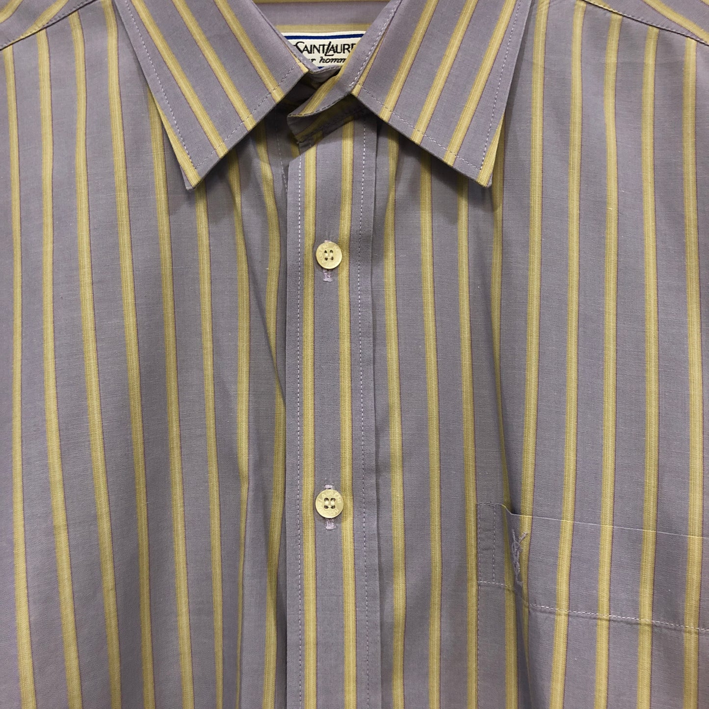 Saint Laurent Lavender & Light Yellow Striped Cotton Button-Down Shirt
