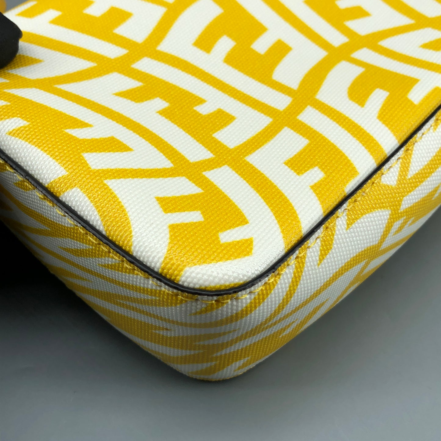 Fendi FF Vertigo Print Leather Baguette Shoulder Bag Yellow