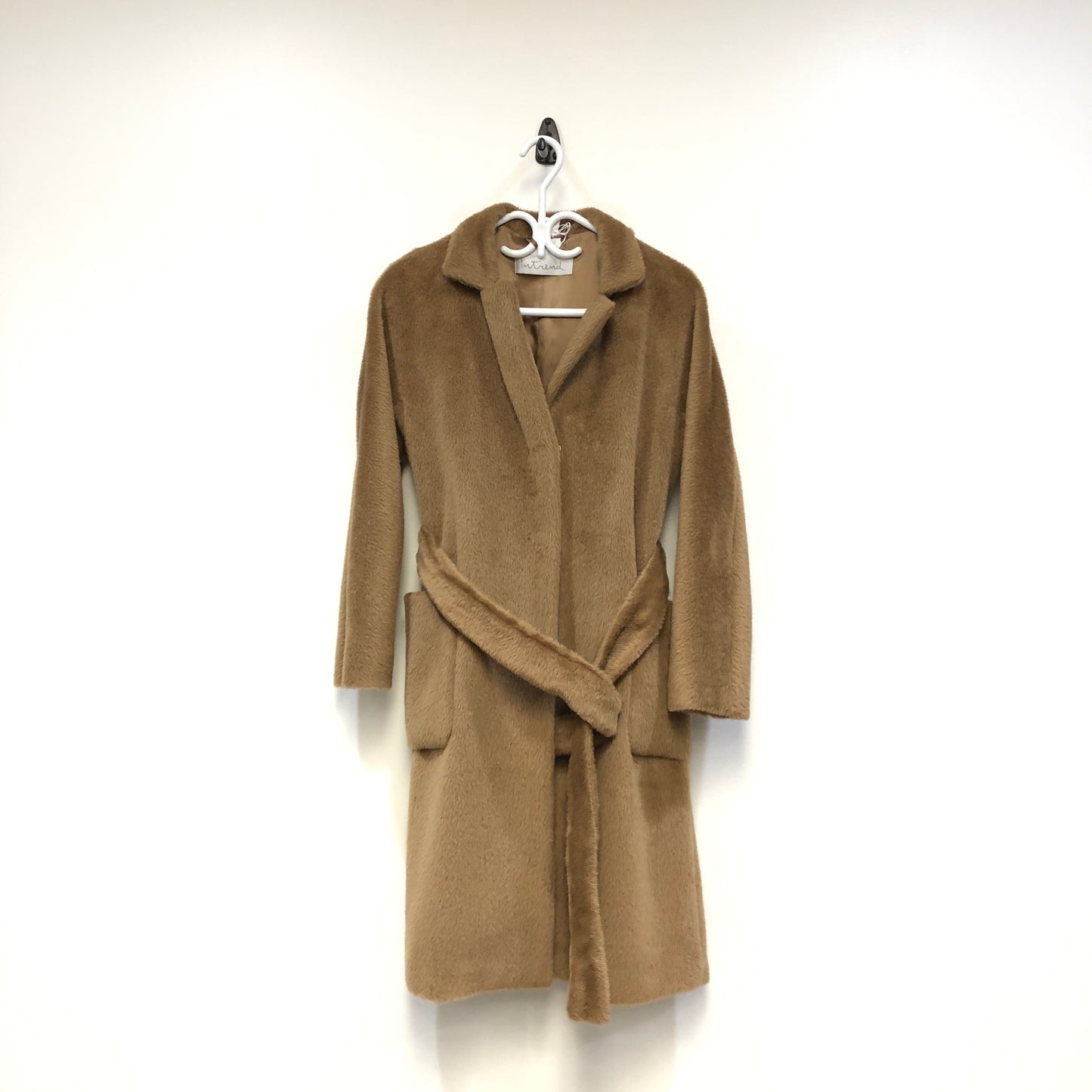 Intrend Brown Wool Belted Wrap Long Coat Size 0
