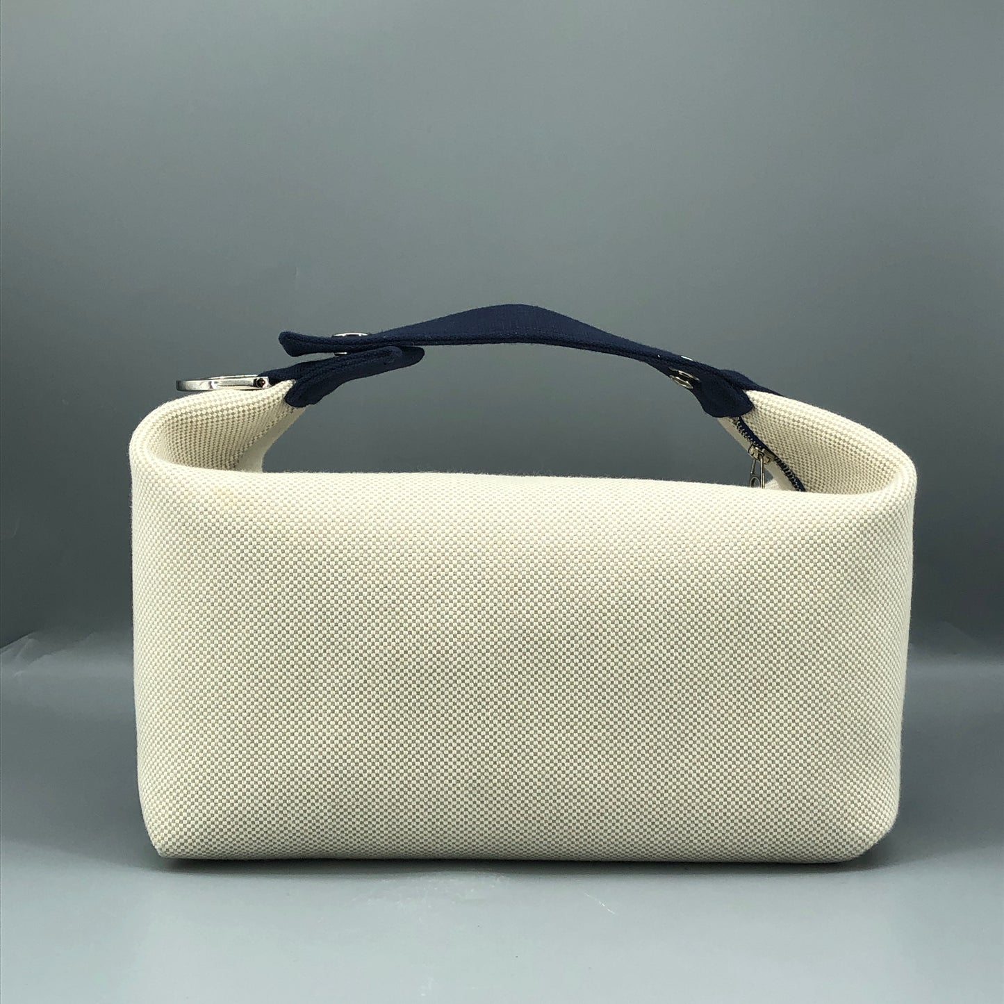 Hermes Bride A Brac Canvas Cosmetic Hand Bag Cream Navy