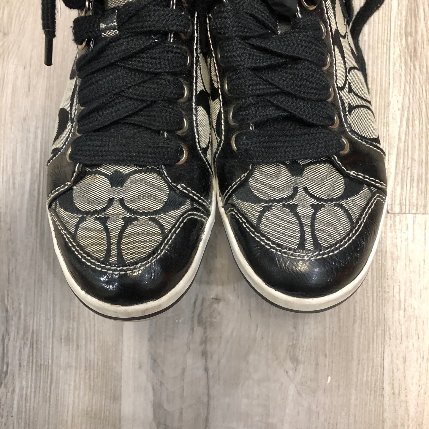 Coach Women's Signature Jacquard Low Top Lace Up Sneaker Shoes 6.5B Black Grey