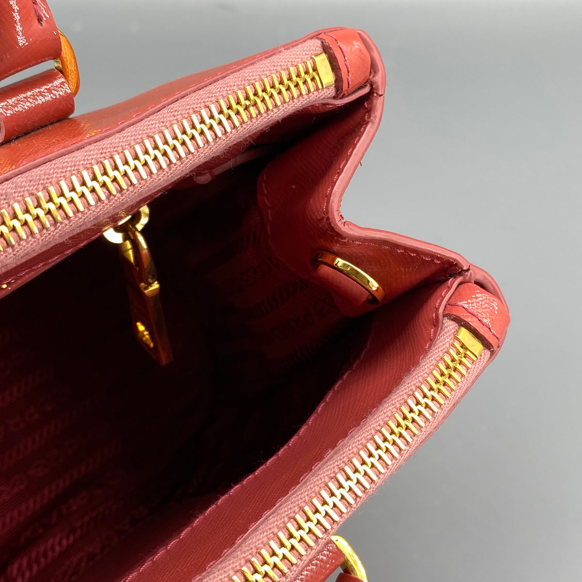 Prada Saffiano Vernice Small Galleria Double Zip Tote Arancio