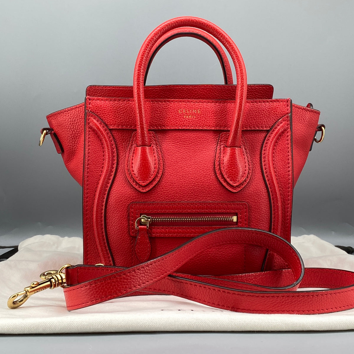 Celine Nano Luggage Red Leather Tote Bag