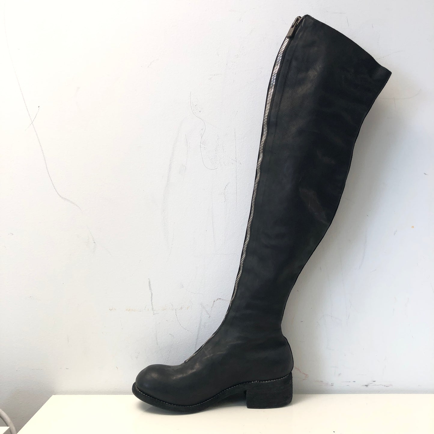 Guidi Black Horse Leather Over-the-Knee Front-Zip Boots Size 37.5