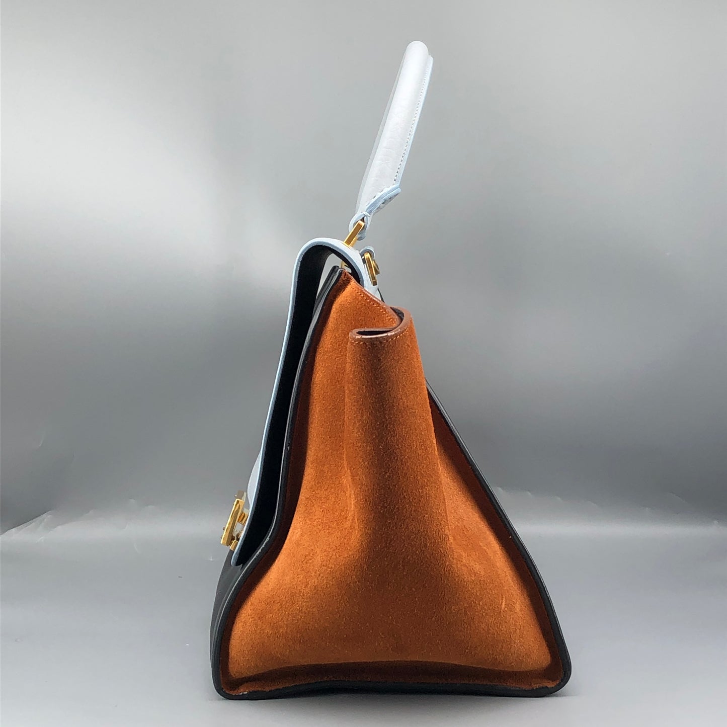 Celine Trapeze Leather & Suede Tote Bag Light Blue/Caramel/Black