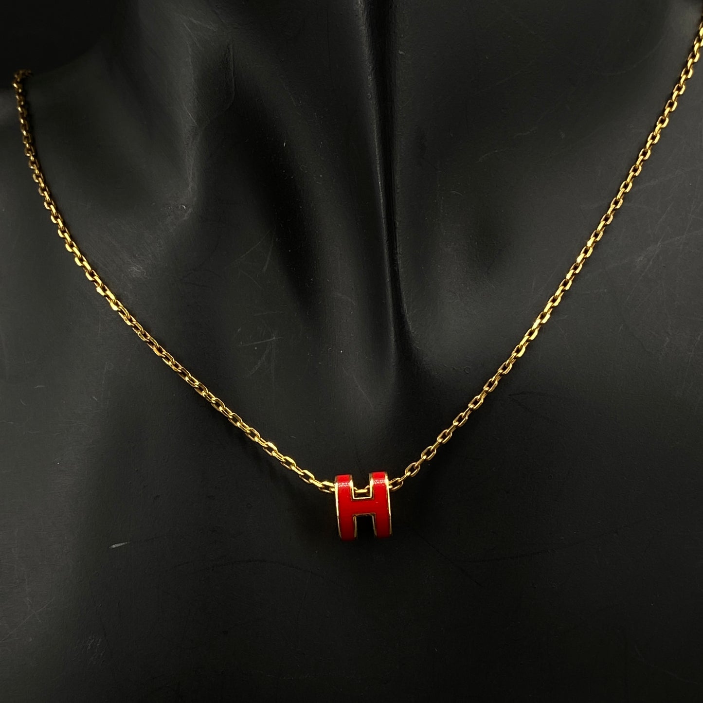 Hermes Red Mini H Enamel Pendant Necklace