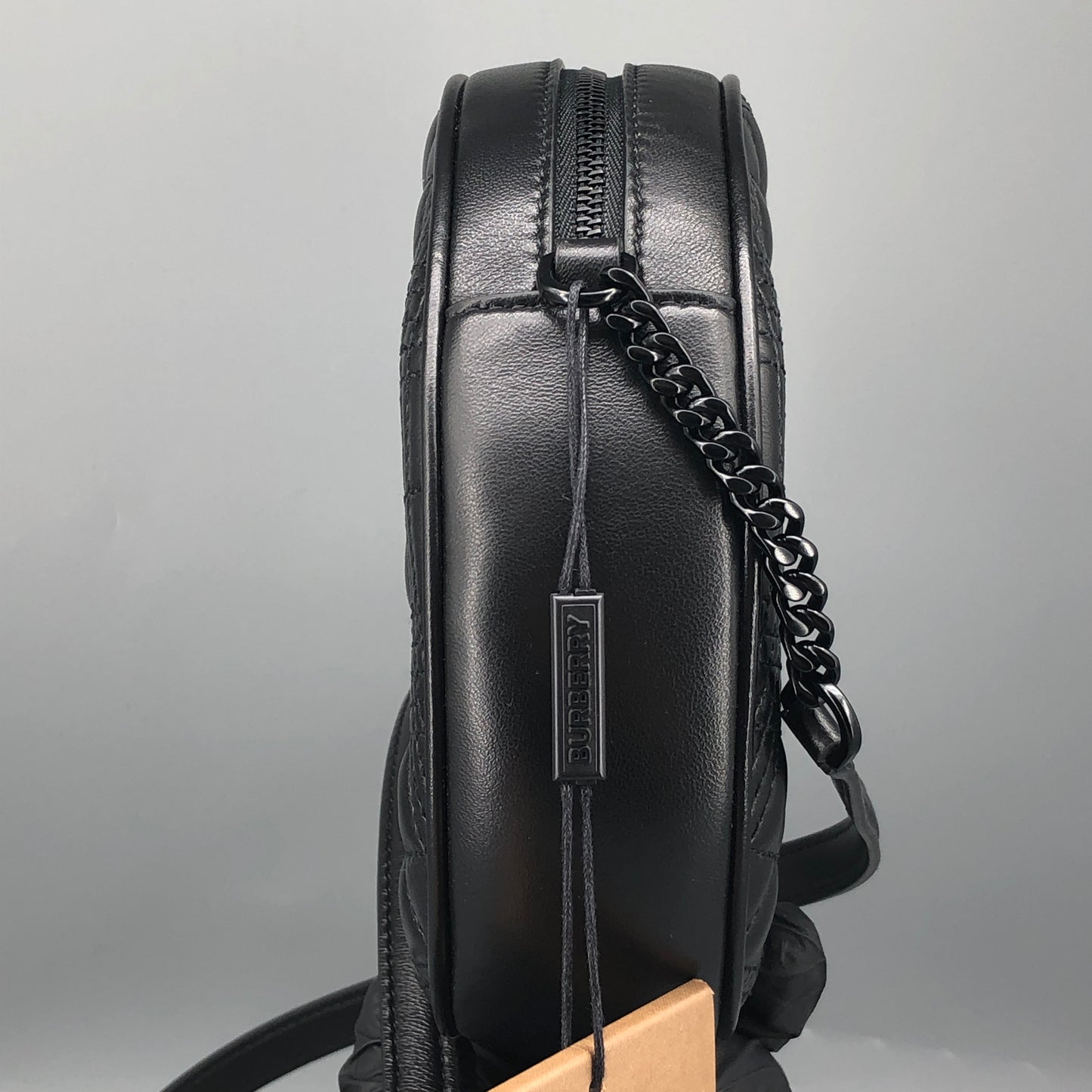 Burberry Quilted TB Leather Round Crossbody Bag Black