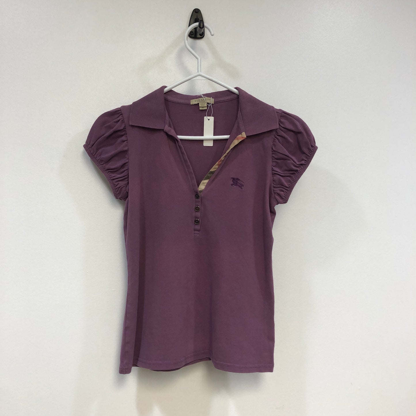 Burberry Brit Puff Short Sleeve Polo Shirt Size M Purple