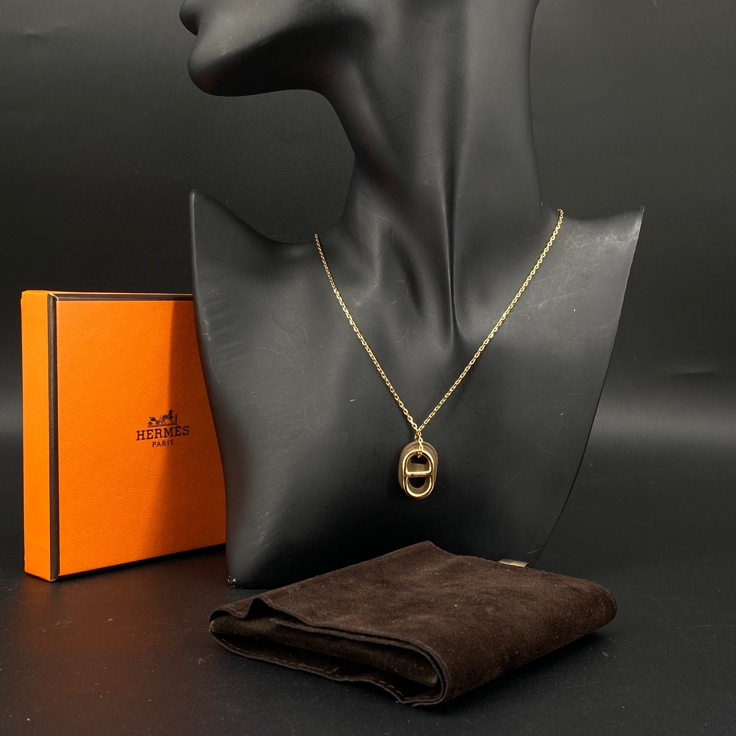 Hermes Taupe Enamel Chaine d'Ancre Pendant Necklace