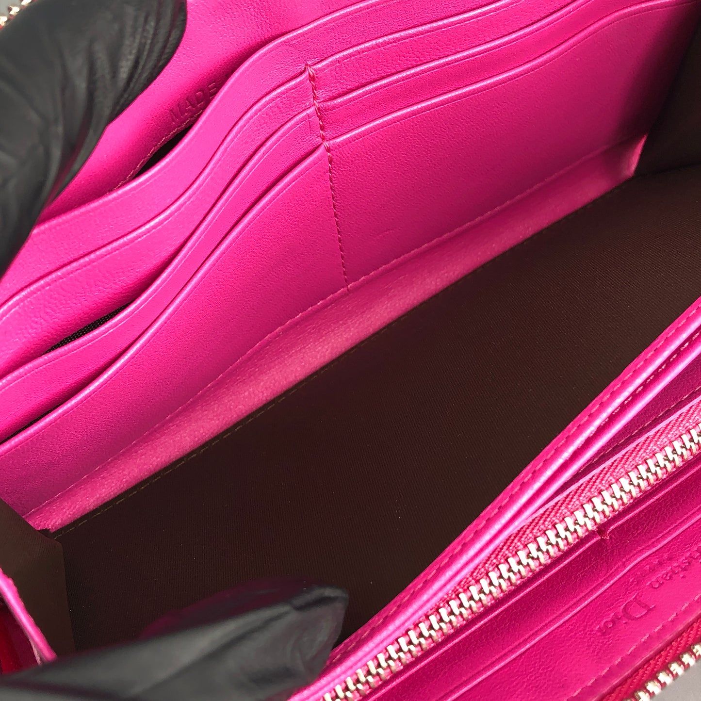 Christian Dior Cannage Quilted Leather Long Zip Around Wallet Hot Pink