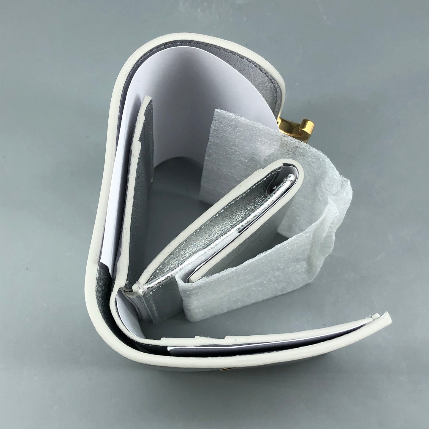 Celine Triomphe Silver Metallic Leather Trifold Wallet