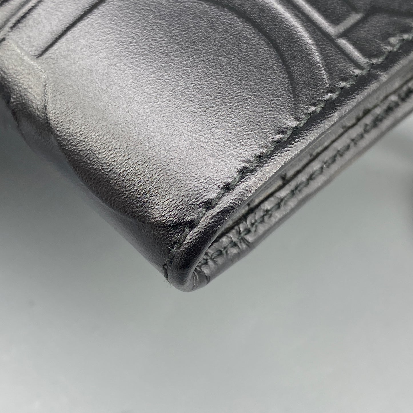 Ferragamo Black Embossed Gancini Short Wallet with Keyring