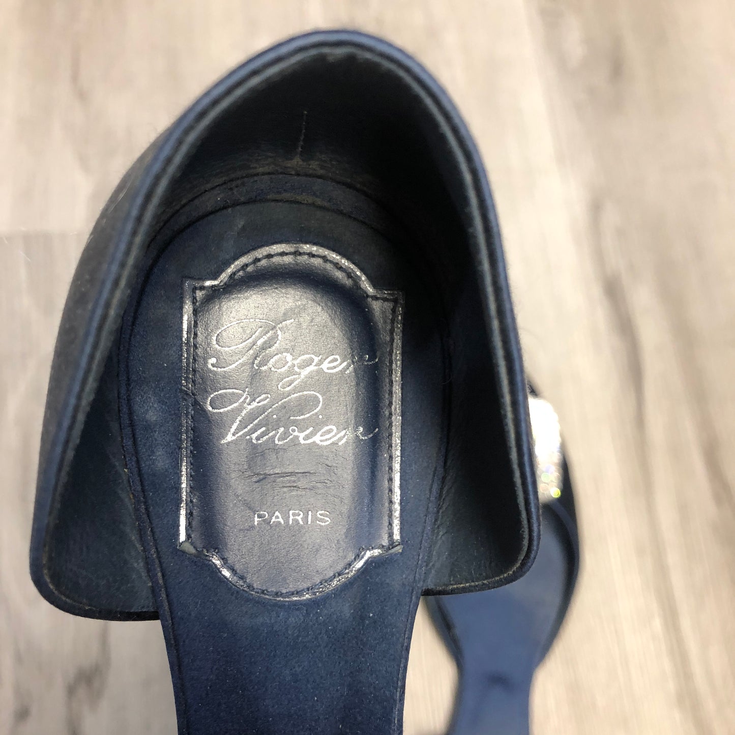 Roger Vivier Navy Blue Satin D'Orsay Flats 38
