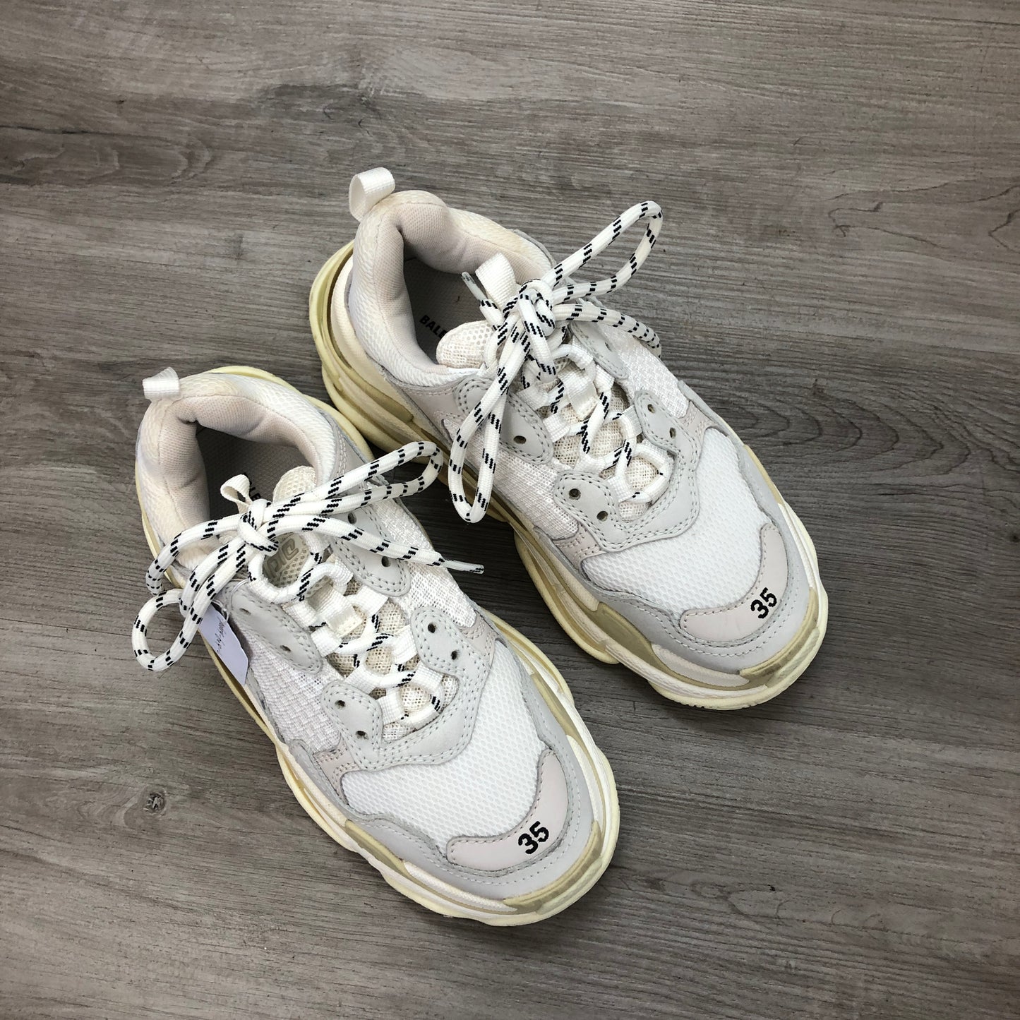 Balenciaga Women's Triple S Mesh Leather Chunky Sneaker Shoes 35 White Cream Two-Tone