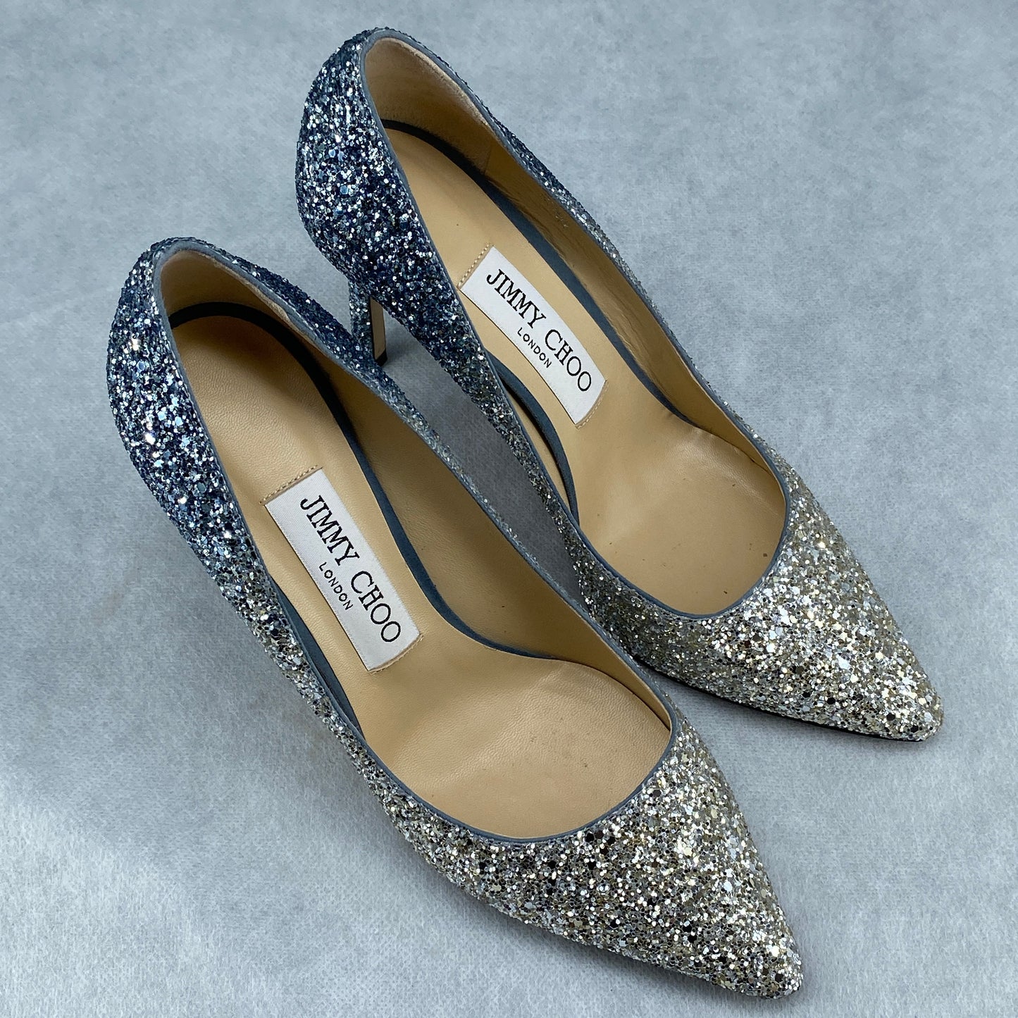 Jimmy Choo Women's Silver Glitter Pointed Toe High Heel Pumps Size 36